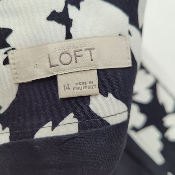 Loft‎ Skirt Women14 Black White Floral Lined Pencil Back Slit Skirt Office - Picture 6 of 11